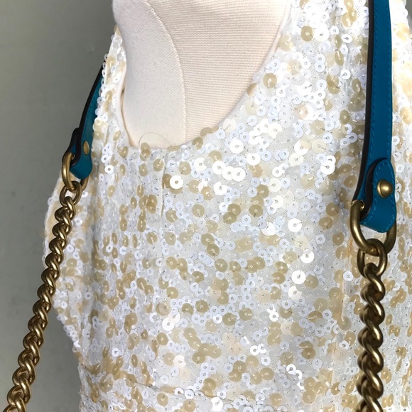 BHLDN Ivory Badgley Mischka Glitz Sequin Wedding Gown Size 0 Sleeveless Lined - Picture 7 of 14